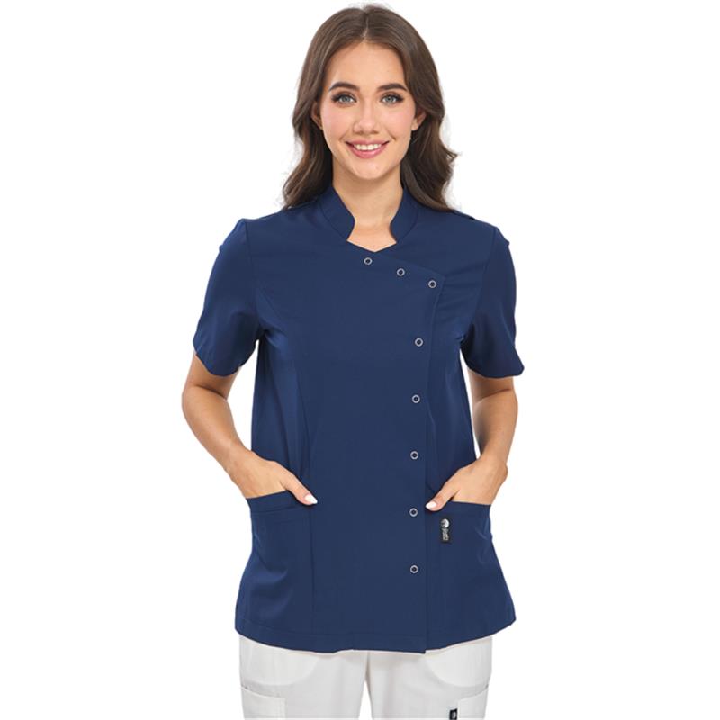 GUOER Medical Scrub Tops, Mandarin Collar Navy Blue-AM2506