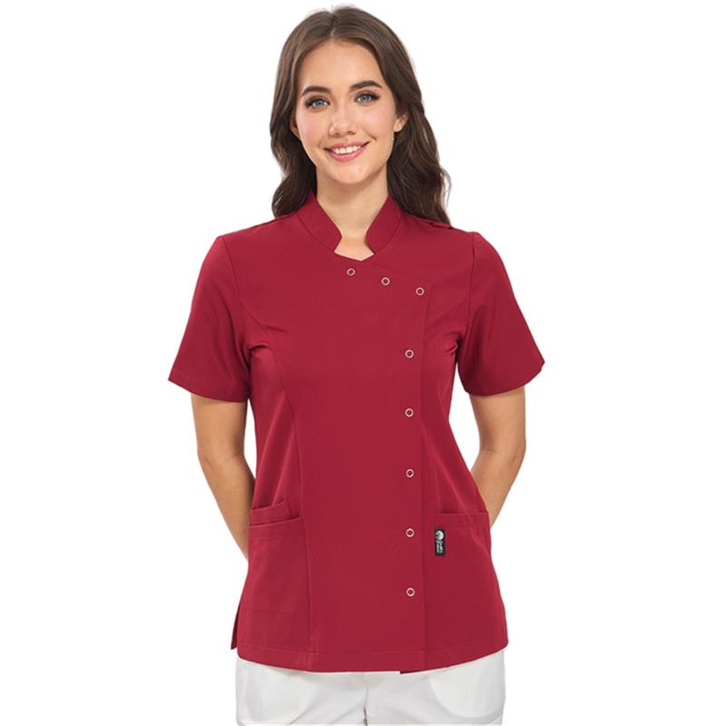 GUOER Medical Scrub Tops, Mandarin Collar Wine-AM2506