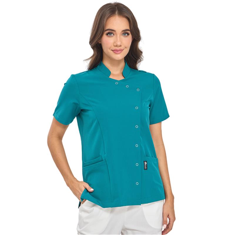 GUOER Medical Scrub Tops, Mandarin Collar Teal Green-AM2506