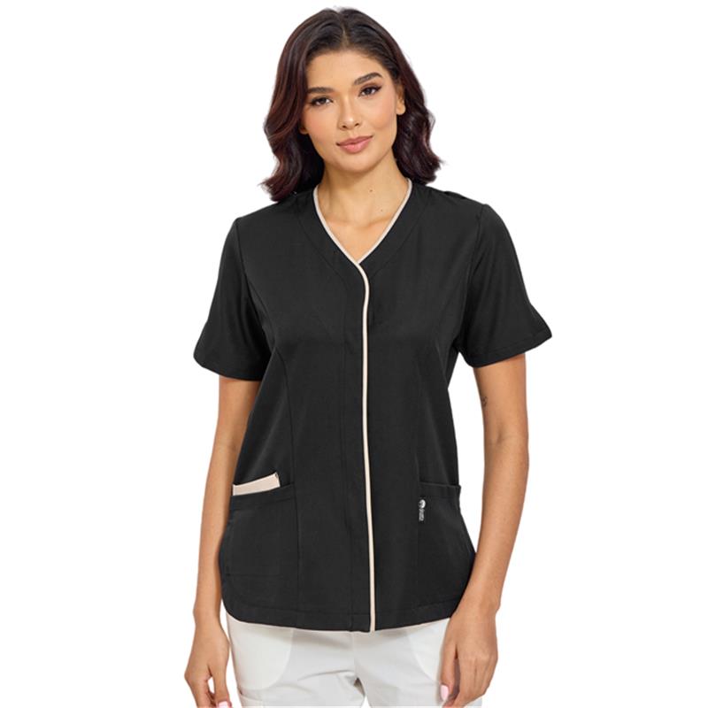 GUOER Scrub Tops for Women, V-Neck Black-AM2502 