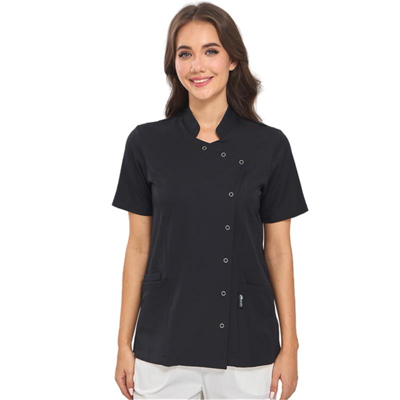 GUOER Medical Scrub Tops, Mandarin Collar Black-AM2506