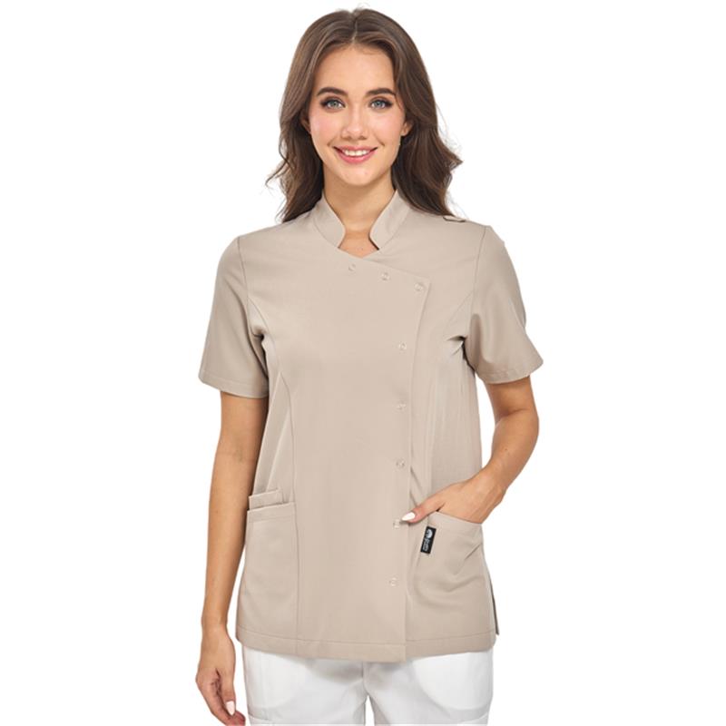 GUOER Medical Scrub Tops, Mandarin Collar Khaki-AM2506