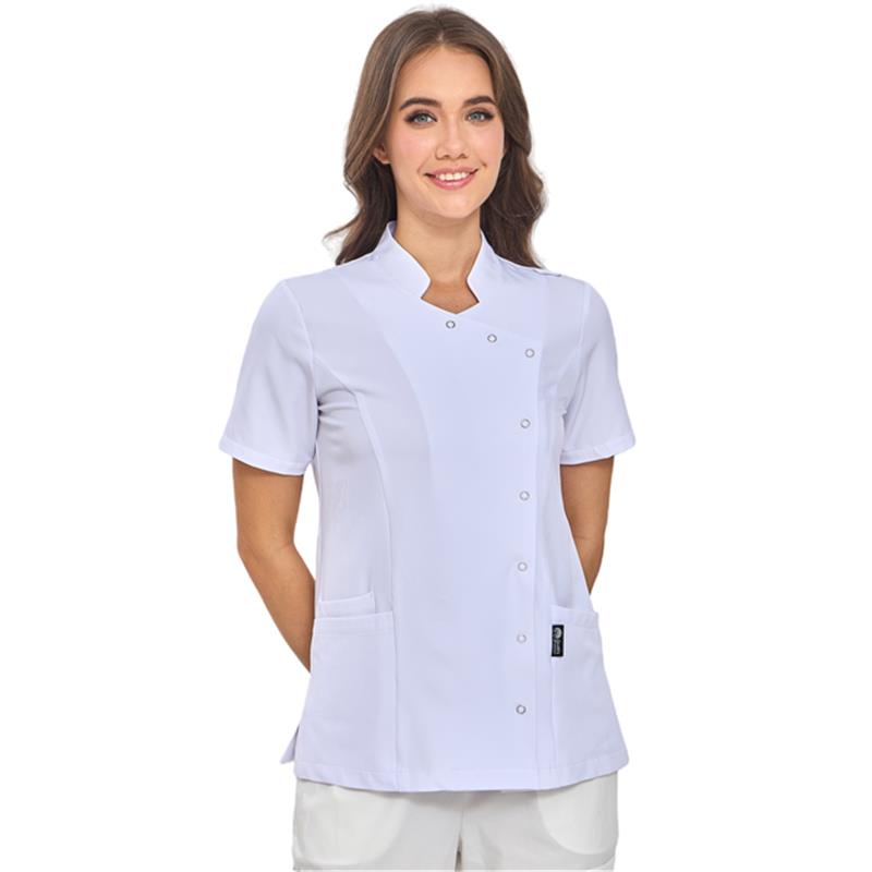 GUOER Medical Scrub Tops, Mandarin Collar White-AM2506